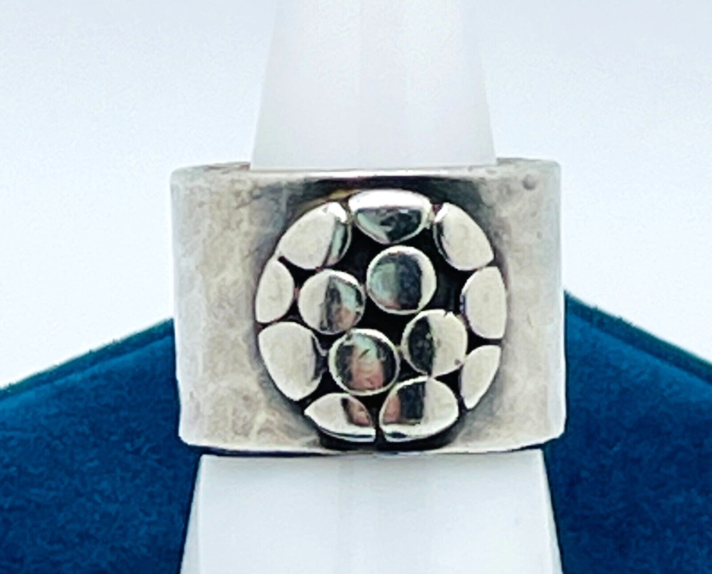 Wide Band Sterling Silver Hammered Ring Circle Pebbles Just Be 925 Size 7 - 7.5